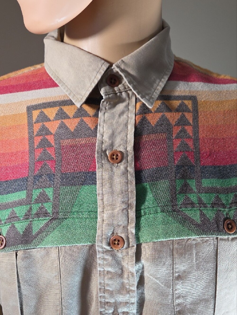 Polo by Ralph Lauren Rare VINTAGE Tan with Multicolor Aztec Yoke - Picture 2 of 7